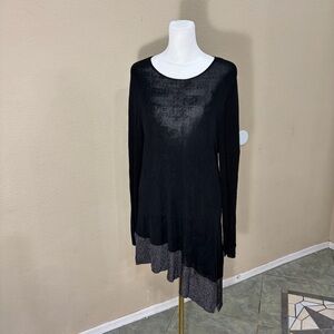 EILEEN FISHER BLACK CREW NECK LONG SLEEVE ASYMMETRICAL TUNIC TOP SZ PL GRUNGE